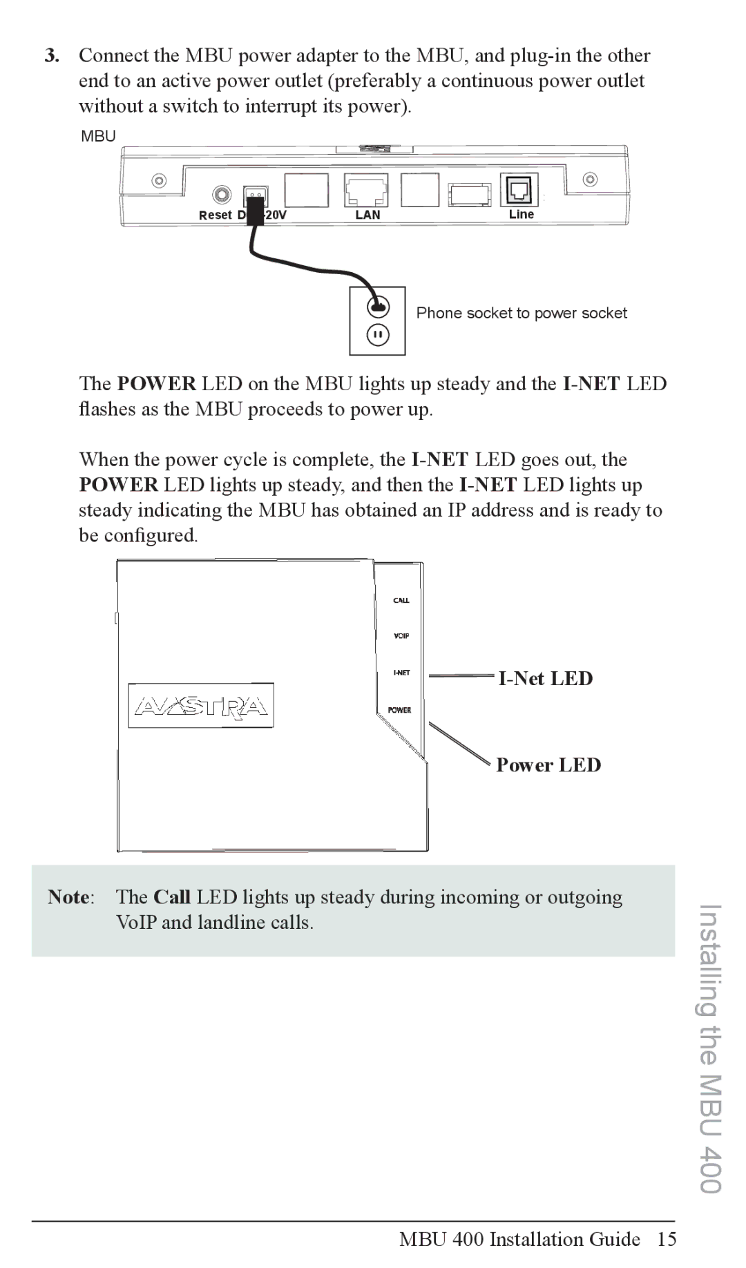 Aastra Telecom MBU 400TM manual Net LED Power LED 