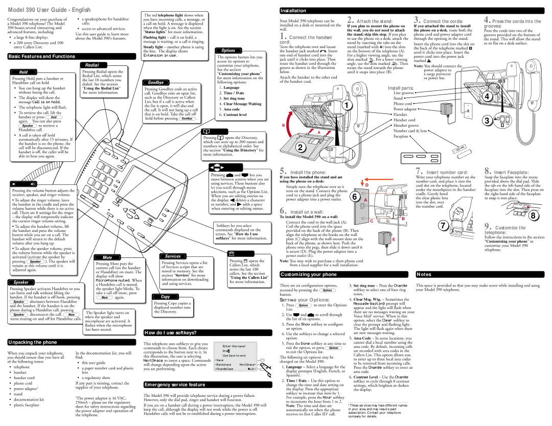 Aastra Telecom Powertouch 390 manual Installation, Basic Features and Functions, Customizing your phone 