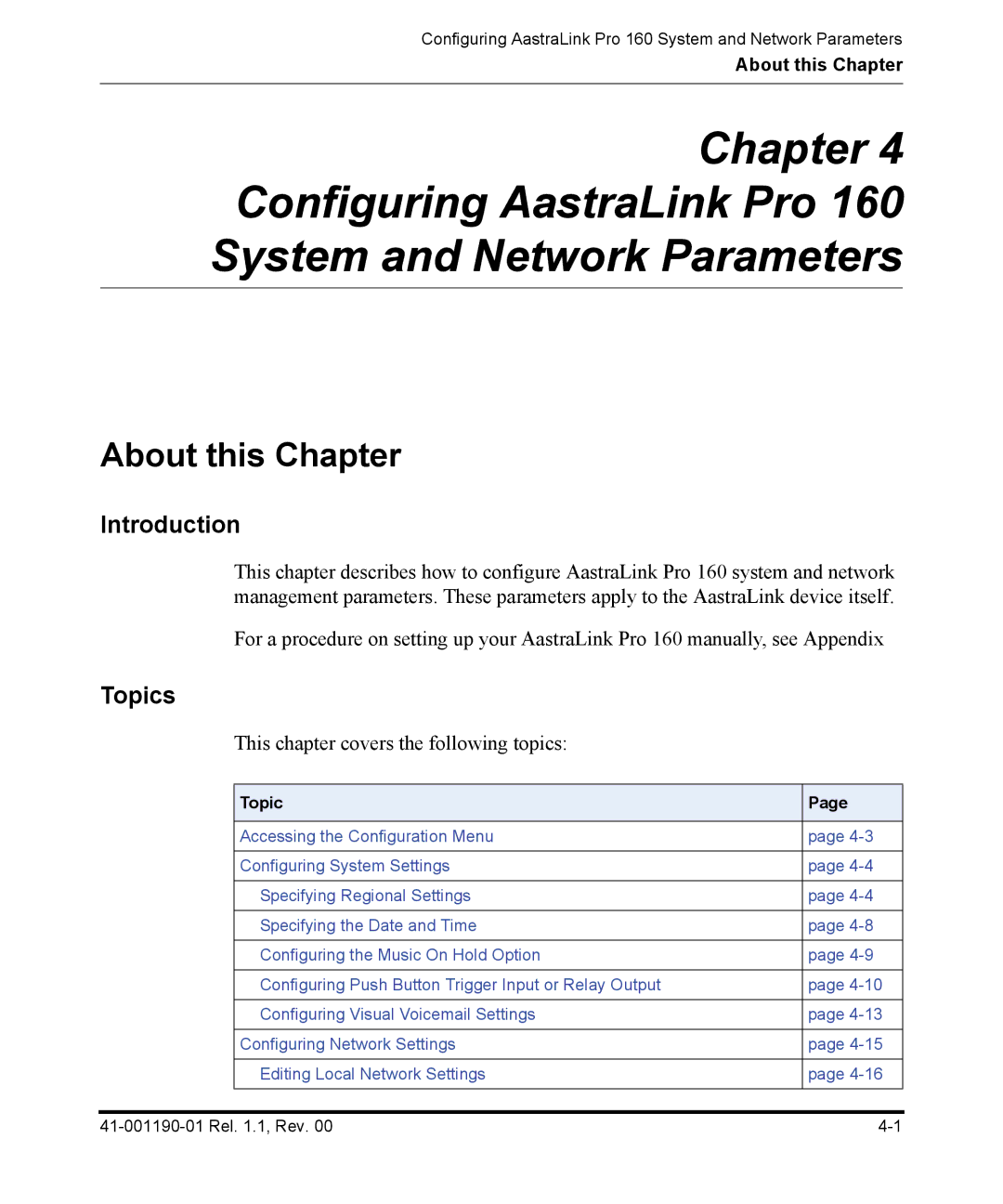 Aastra Telecom manual Configuring AastraLink Pro 160 System and Network Parameters 