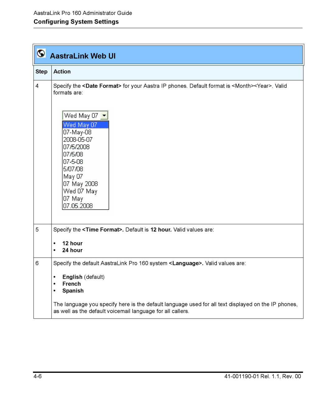 Aastra Telecom Pro 160 manual AastraLink Web UI 