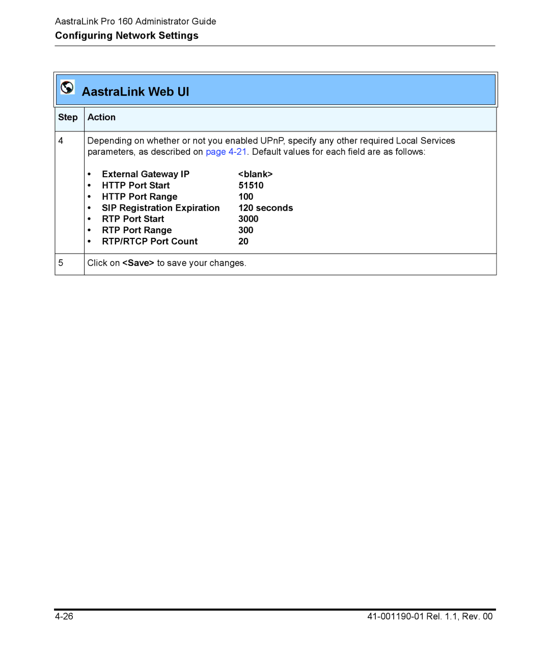 Aastra Telecom Pro 160 manual Step Action 