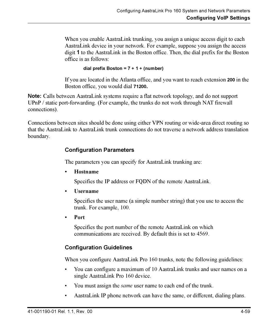 Aastra Telecom Pro 160 manual Configuration Parameters, Hostname, Port, Configuration Guidelines 