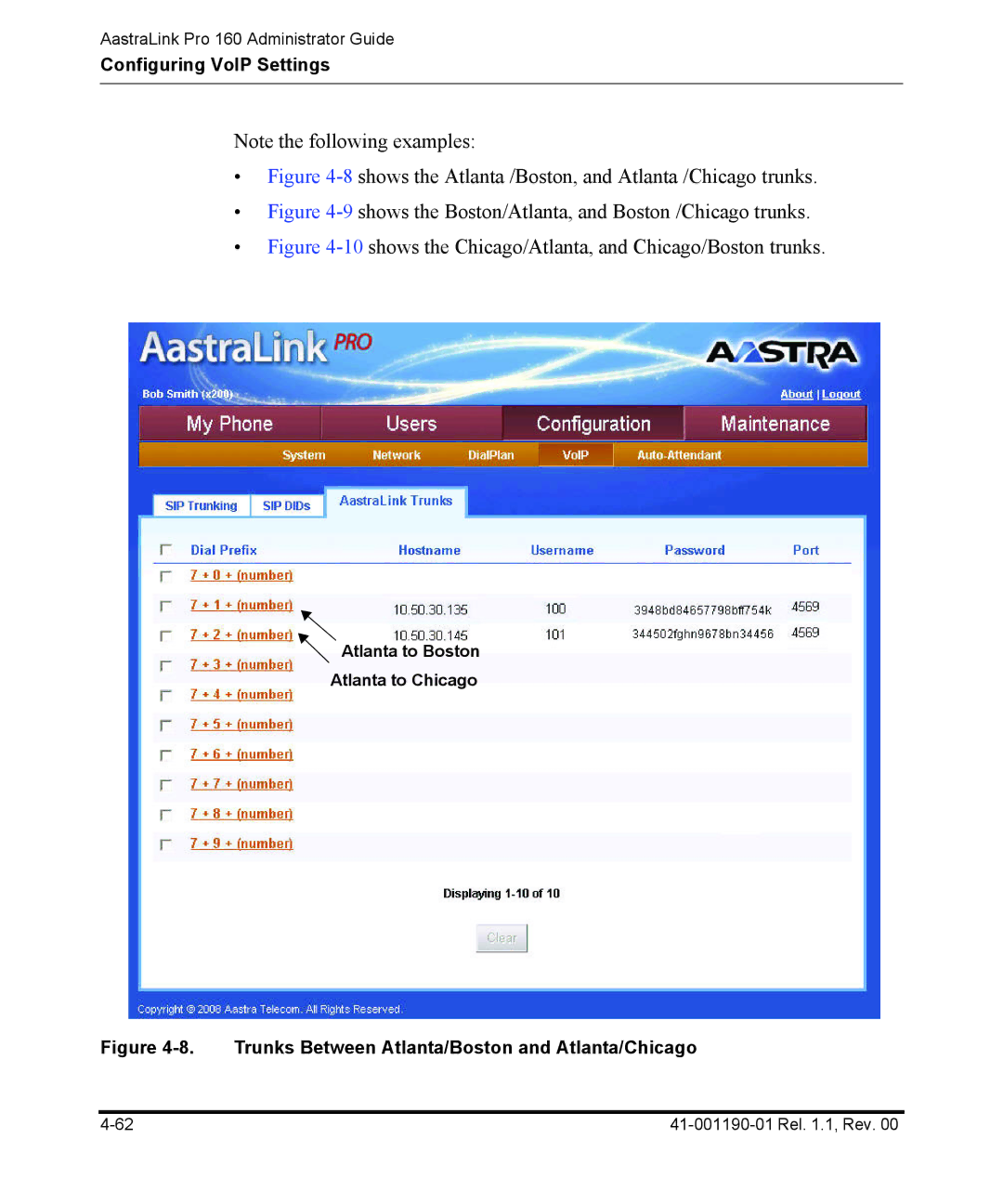 Aastra Telecom Pro 160 manual 8shows the Atlanta /Boston, and Atlanta /Chicago trunks, Atlanta to Boston Atlanta to Chicago 