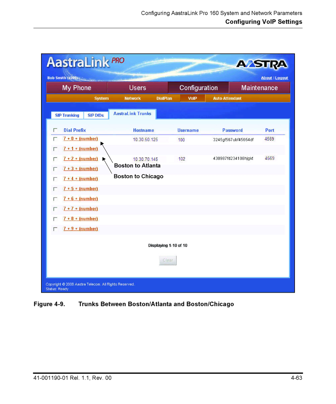 Aastra Telecom Pro 160 manual Trunks Between Boston/Atlanta and Boston/Chicago, Boston to Atlanta Boston to Chicago 