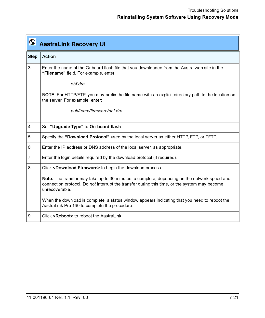 Aastra Telecom Pro 160 manual Set Upgrade Type to On-board flash 