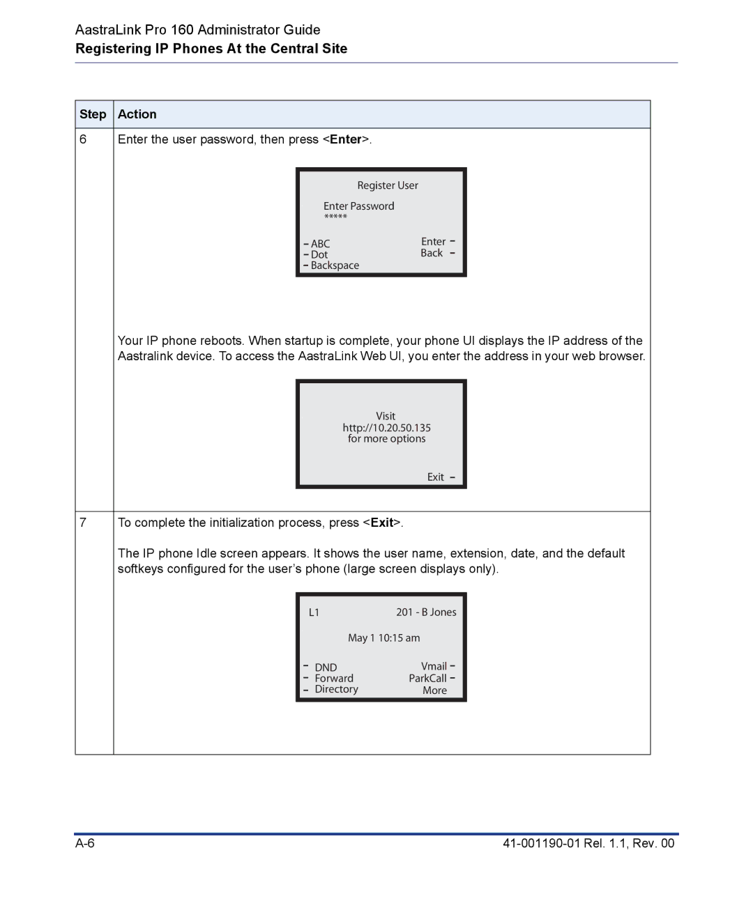 Aastra Telecom Pro 160 manual Enter the user password, then press Enter 