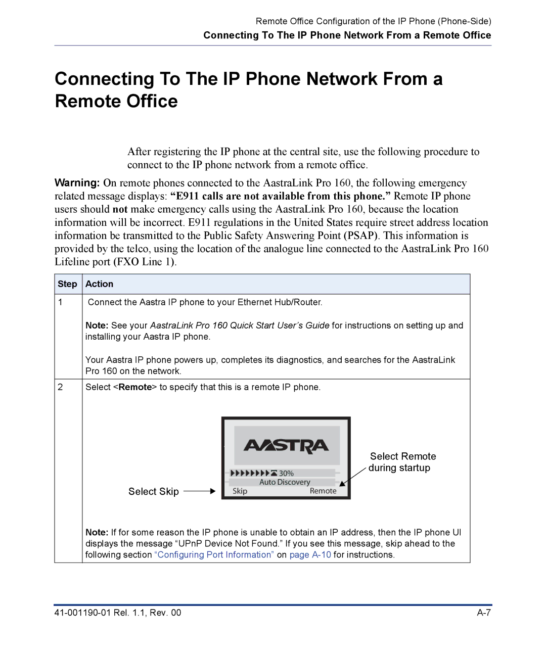 Aastra Telecom Pro 160 manual Connecting To The IP Phone Network From a Remote Office 