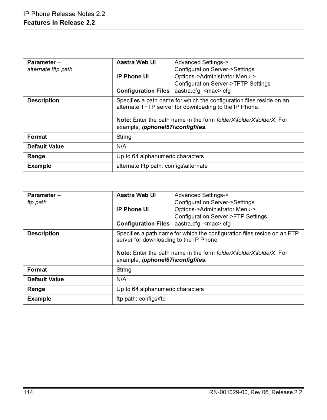 Aastra Telecom RN-001029-00, REV 06 manual Alternate tftp path 