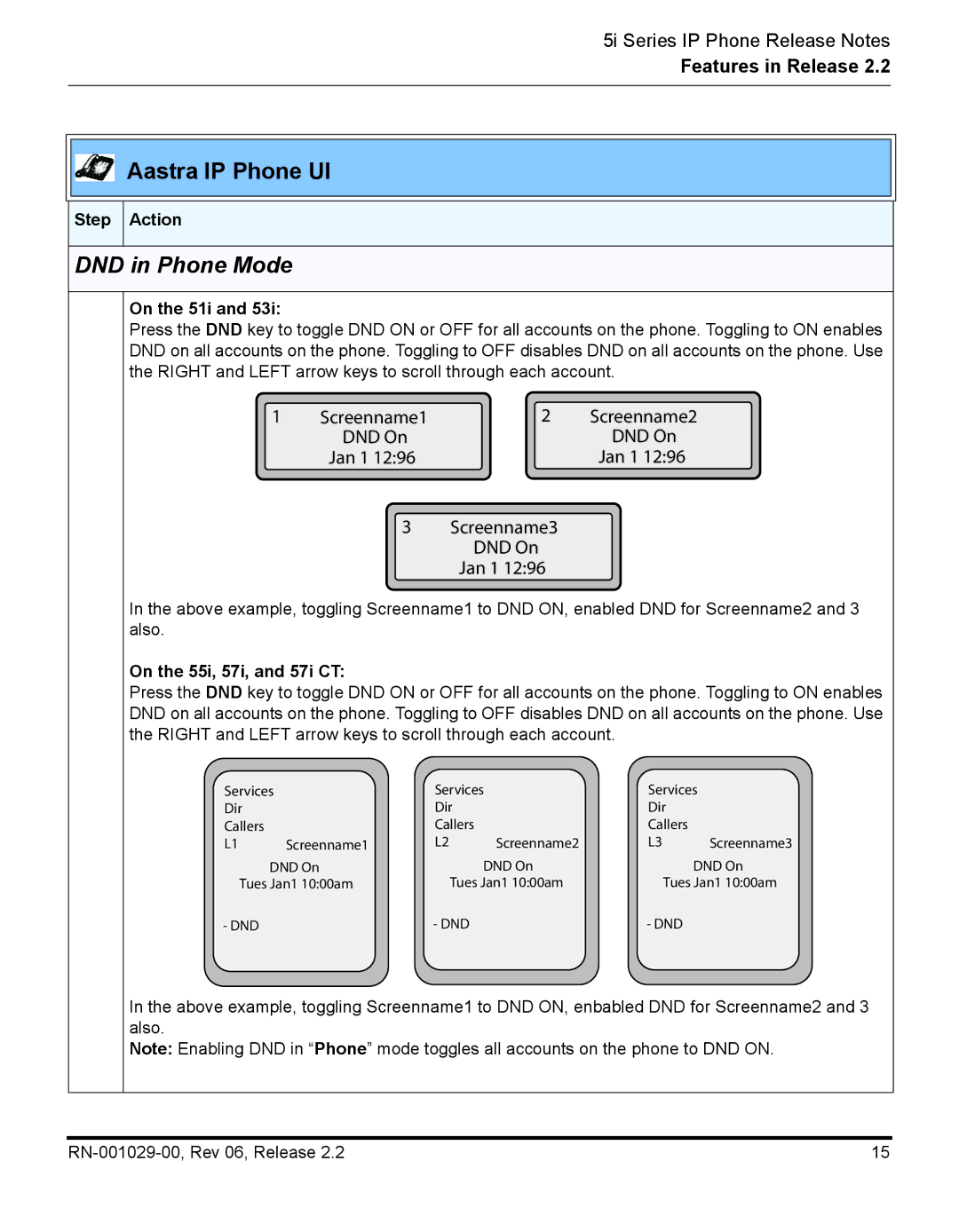 Aastra Telecom REV 06, RN-001029-00 manual DND in Phone Mode 