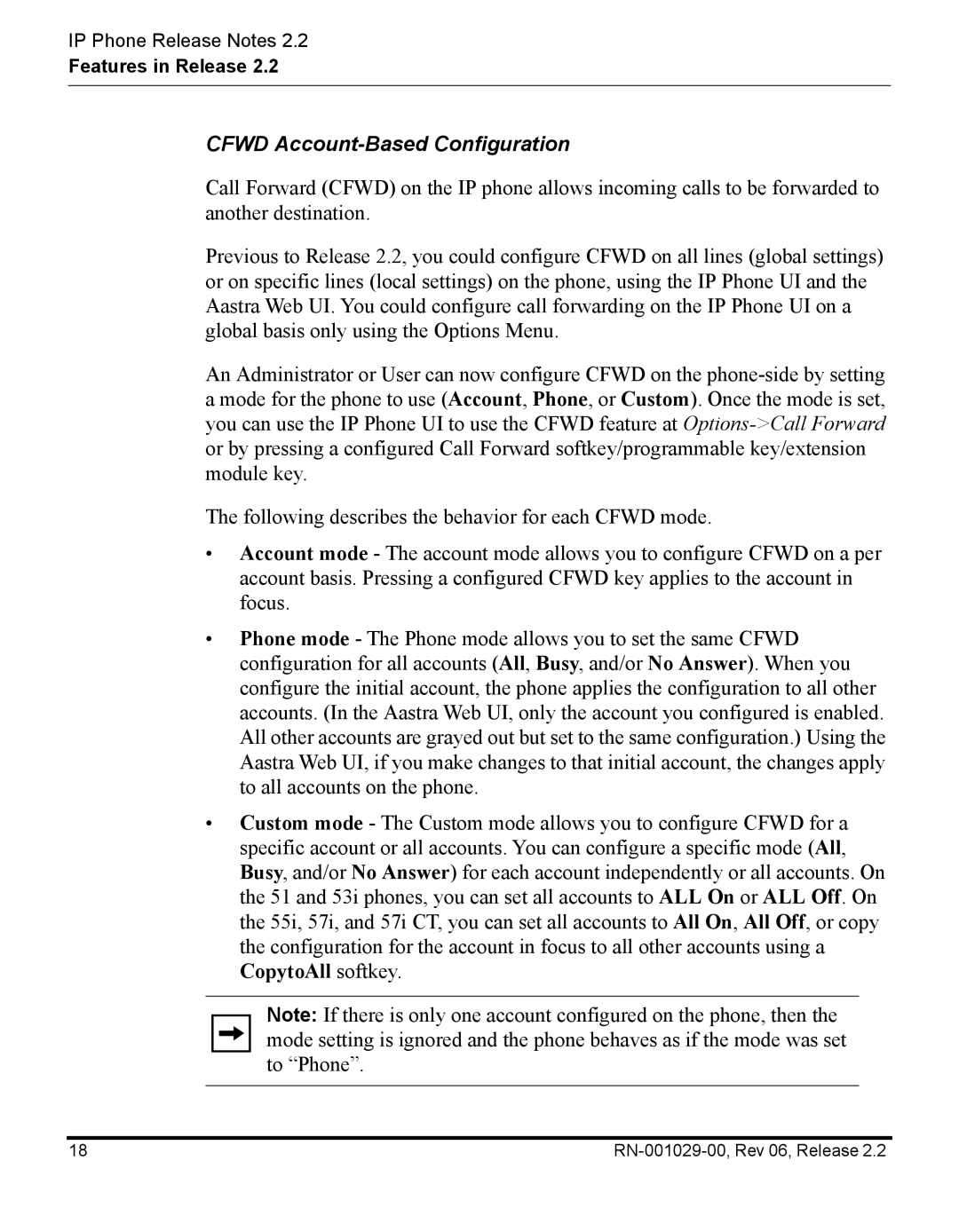 Aastra Telecom RN-001029-00, REV 06 manual Cfwd Account-Based Configuration 