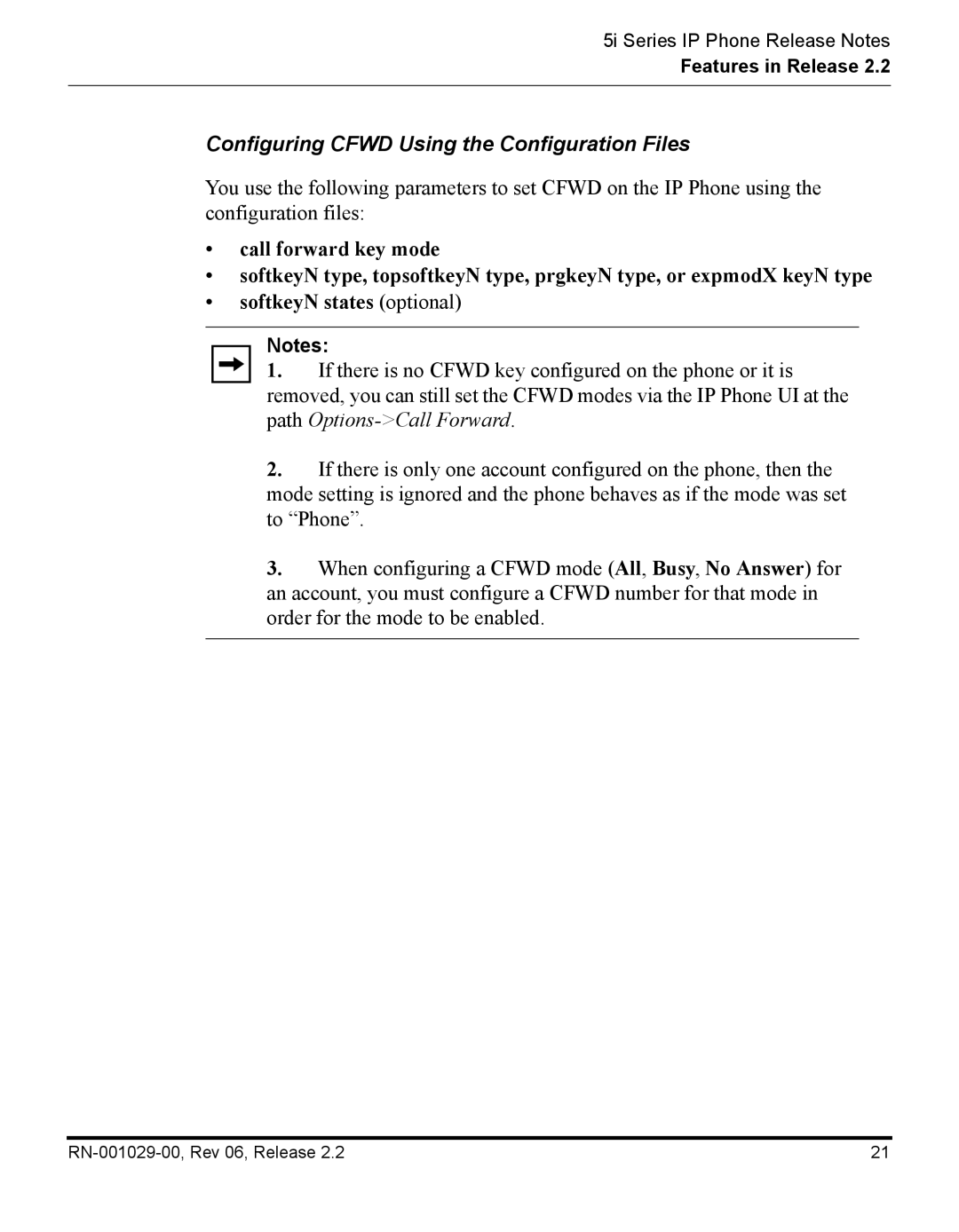 Aastra Telecom REV 06, RN-001029-00 manual Configuring Cfwd Using the Configuration Files 