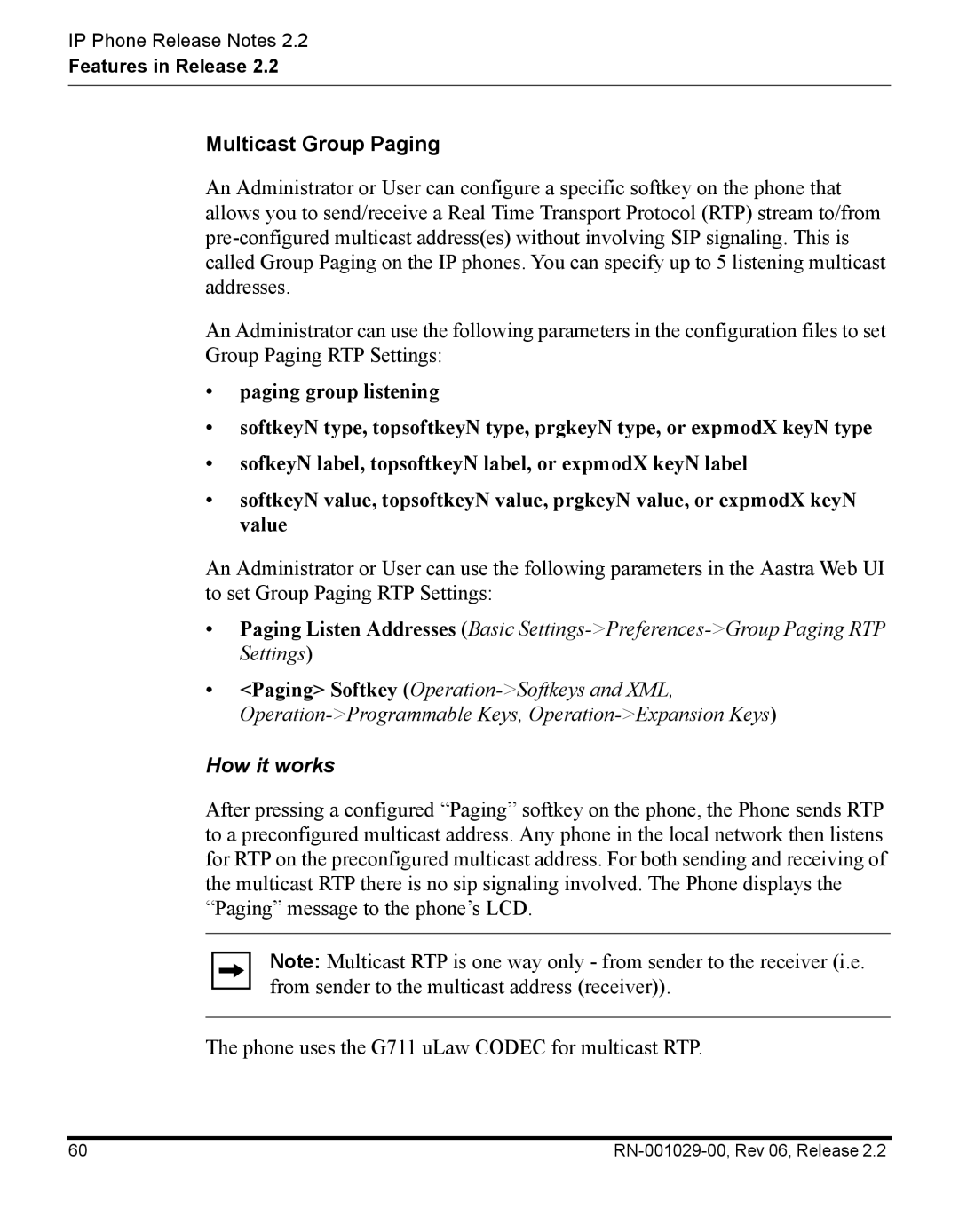 Aastra Telecom RN-001029-00, REV 06 manual Multicast Group Paging, How it works 