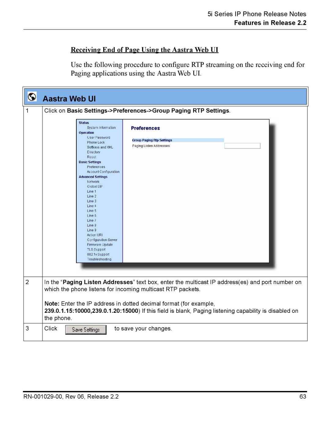 Aastra Telecom REV 06, RN-001029-00 manual Receiving End of Page Using the Aastra Web UI 