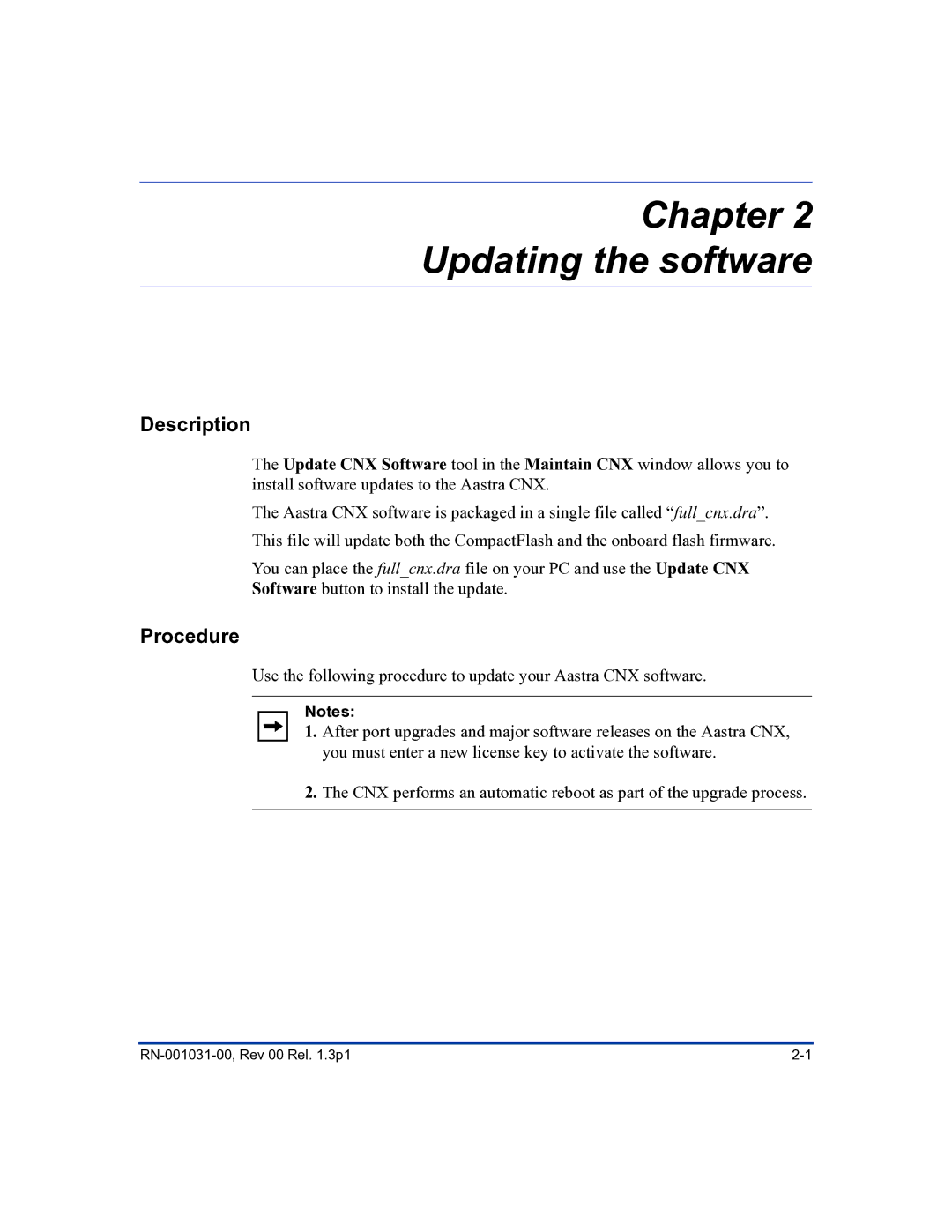 Aastra Telecom RN-001031-00 manual Chapter Updating the software 