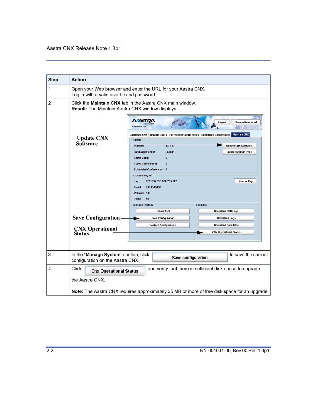 Aastra Telecom RN-001031-00 manual Aastra CNX Release Note 1.3p1 