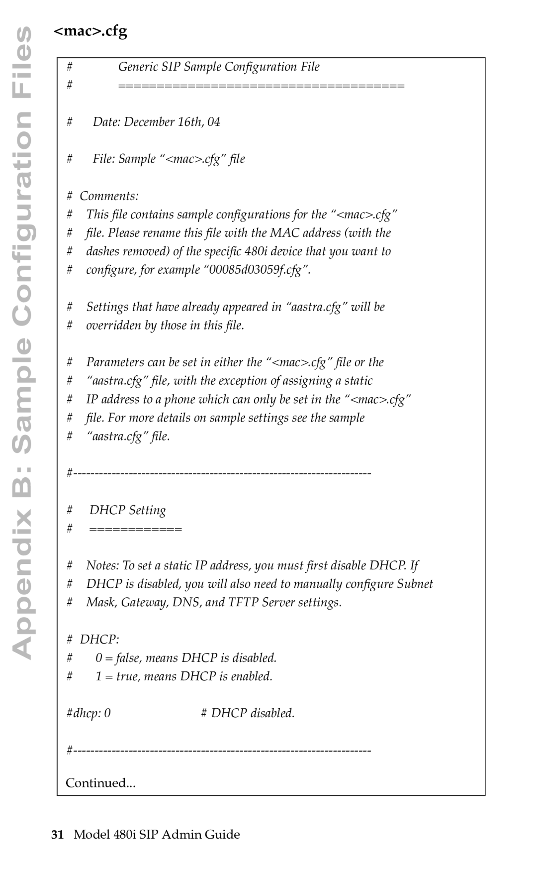 Aastra Telecom SIP manual Mac.cfg 