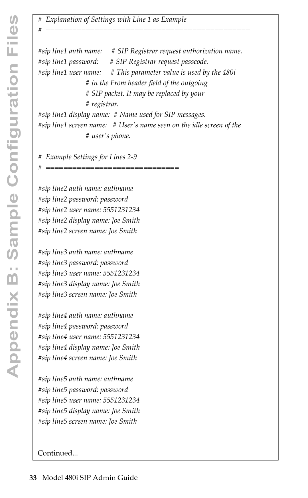 Aastra Telecom SIP manual Appendix B Sample Configuration Files 