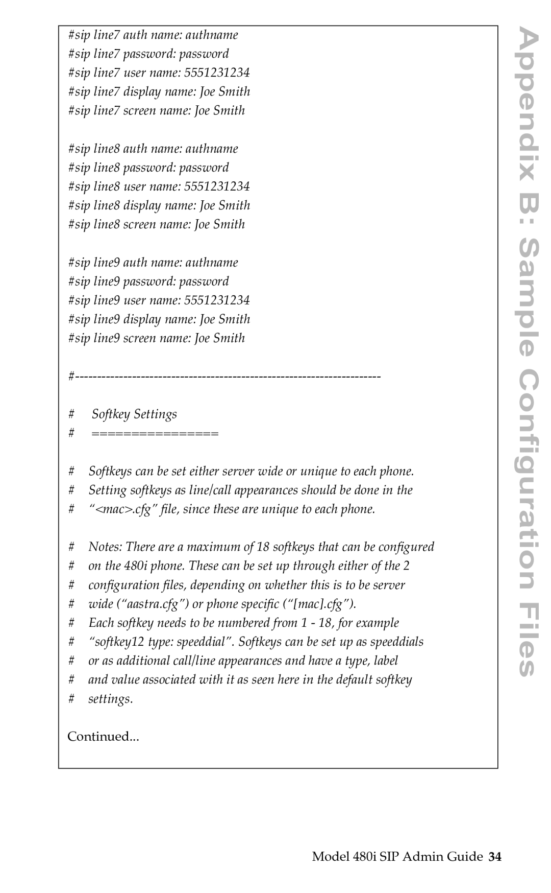 Aastra Telecom SIP manual Appendix B Sample Configuration Files 