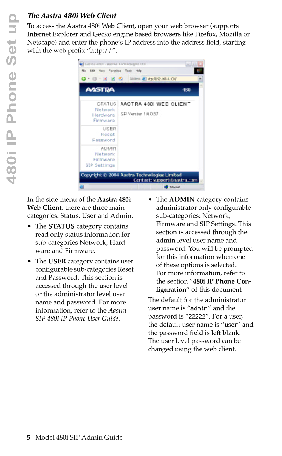 Aastra Telecom SIP manual Aastra 480i Web Client 