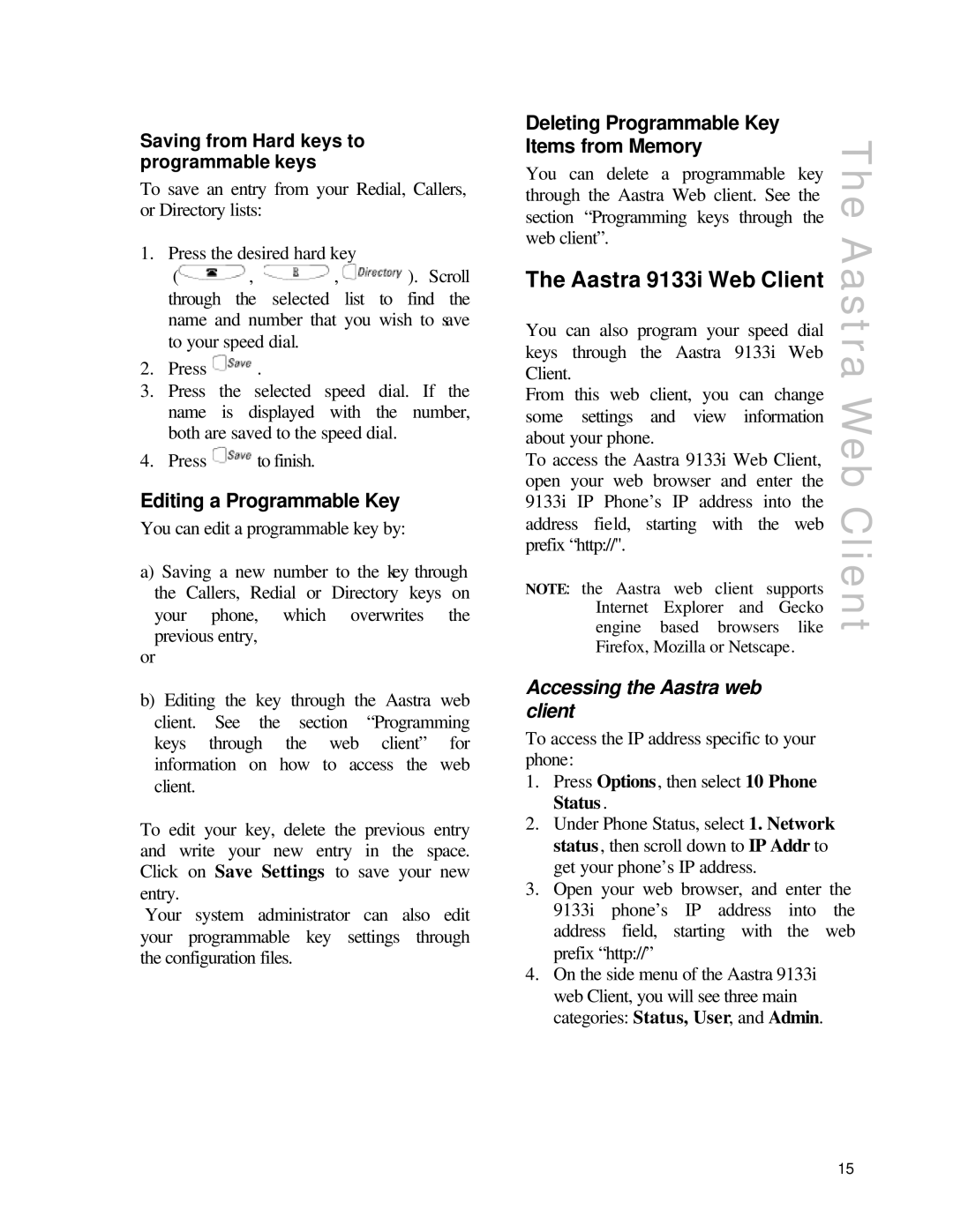 Aastra Telecom SIP9133i Aastra 9133i Web Client, Editing a Programmable Key, Deleting Programmable Key Items from Memory 