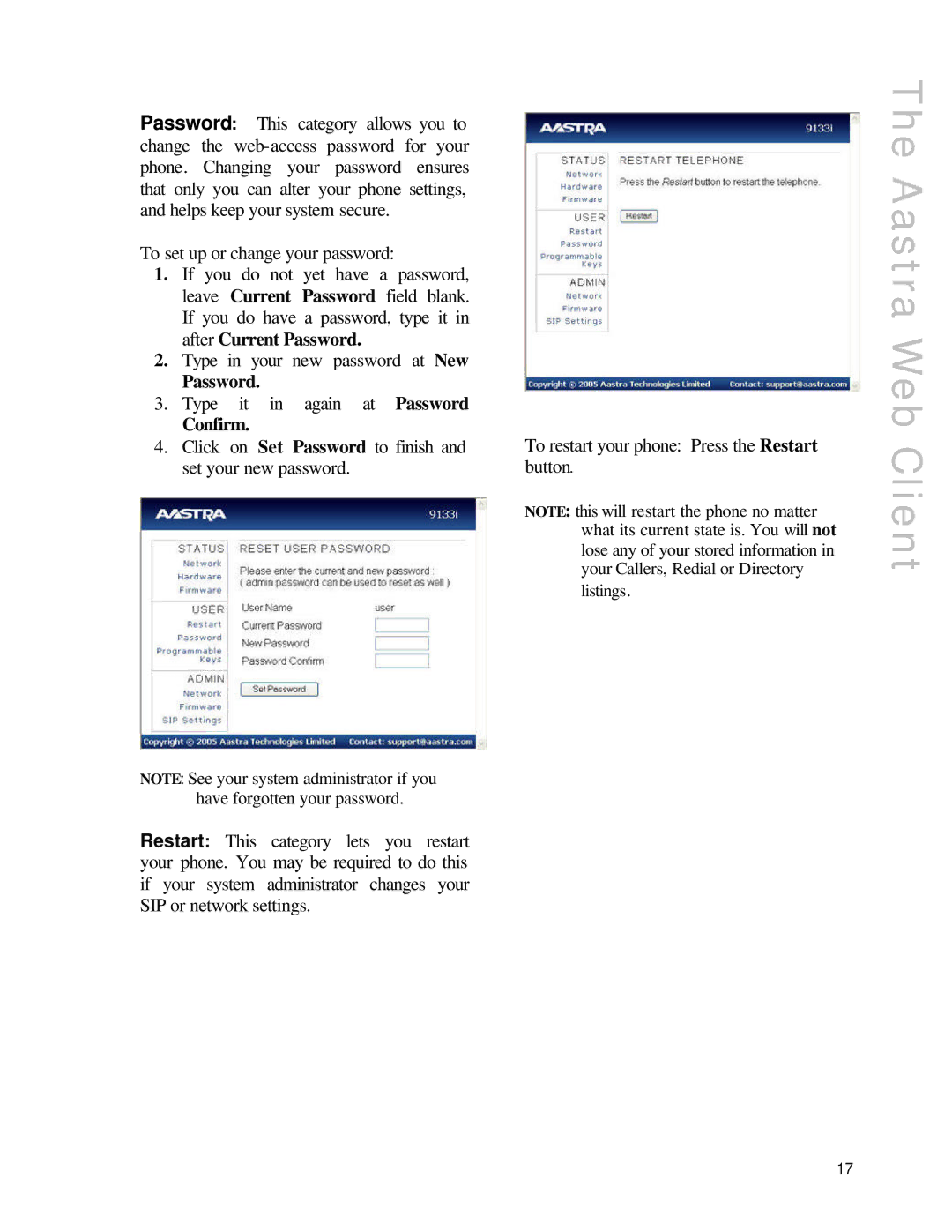 Aastra Telecom SIP9133i manual Password, Confirm 