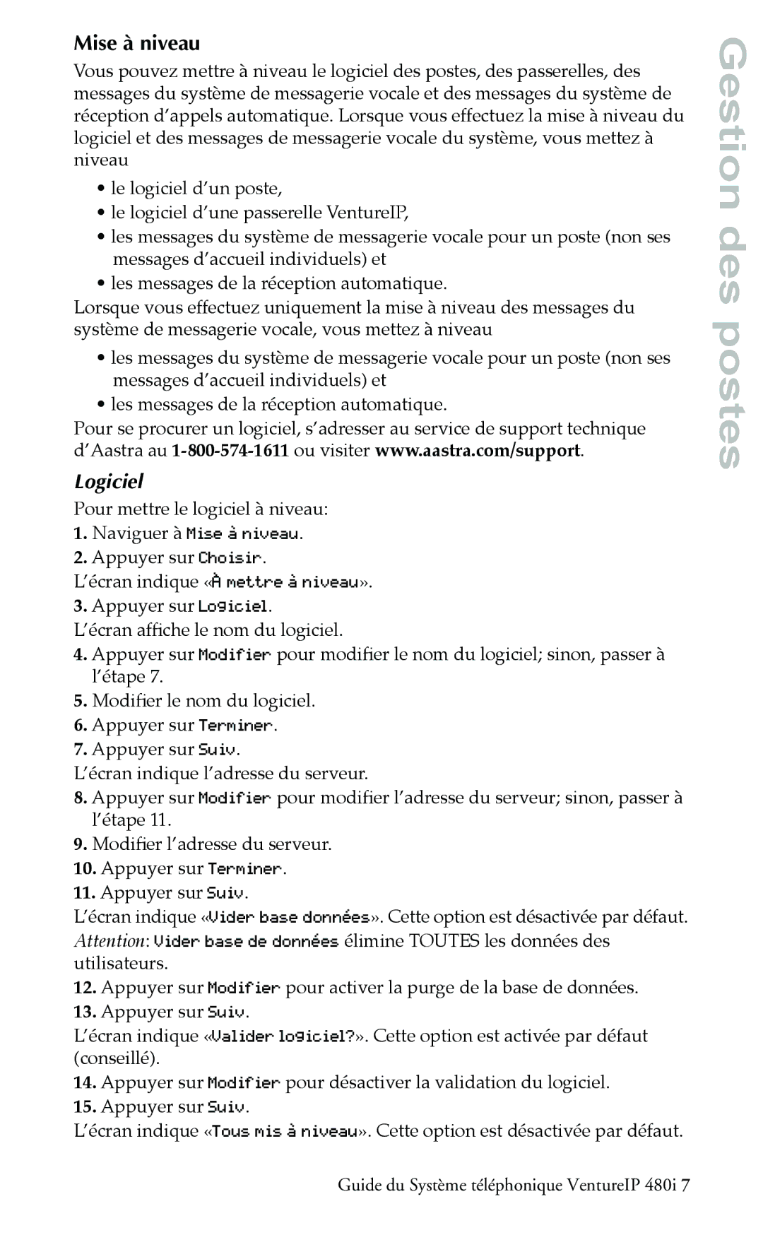 Aastra Telecom Telephone manual Logiciel, Naviguer à Mise à niveau 