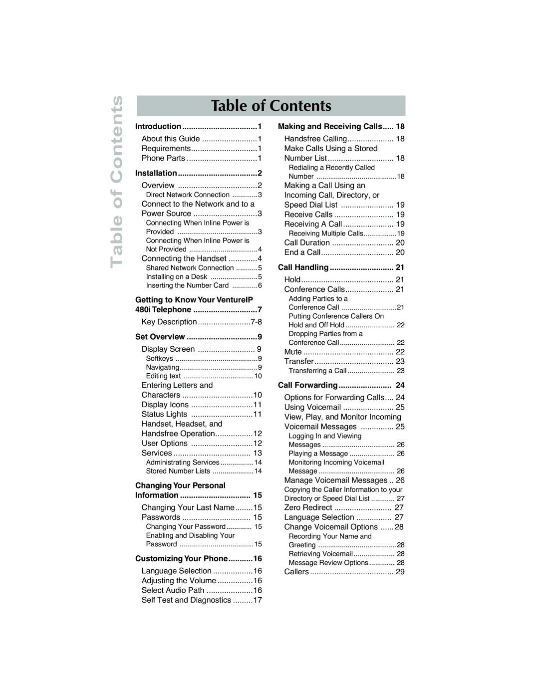 Aastra Telecom VentureIP manual Table of Contents 