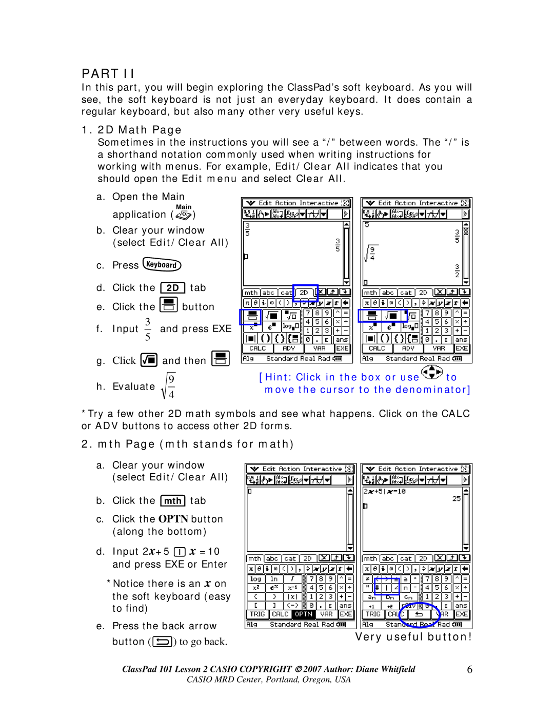 AB Soft 101 manual 2D Math, Mth Page mth stands for math, Very useful button 