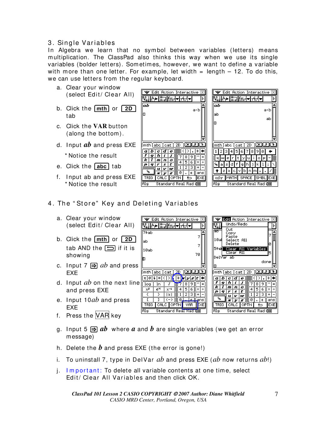 AB Soft 101 manual Single Variables, Store Key and Deleting Variables 