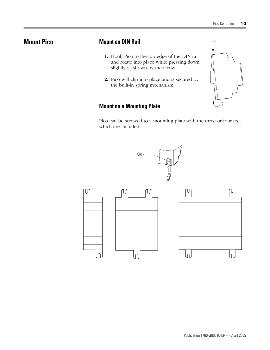 AB Soft 1760 manual Mount Pico, Mount on a Mounting Plate 