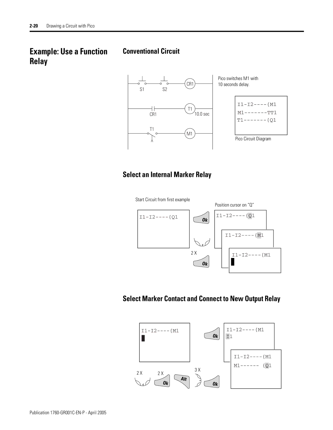 AB Soft 1760 manual Example Use a Function Relay, Conventional Circuit, Select an Internal Marker Relay 