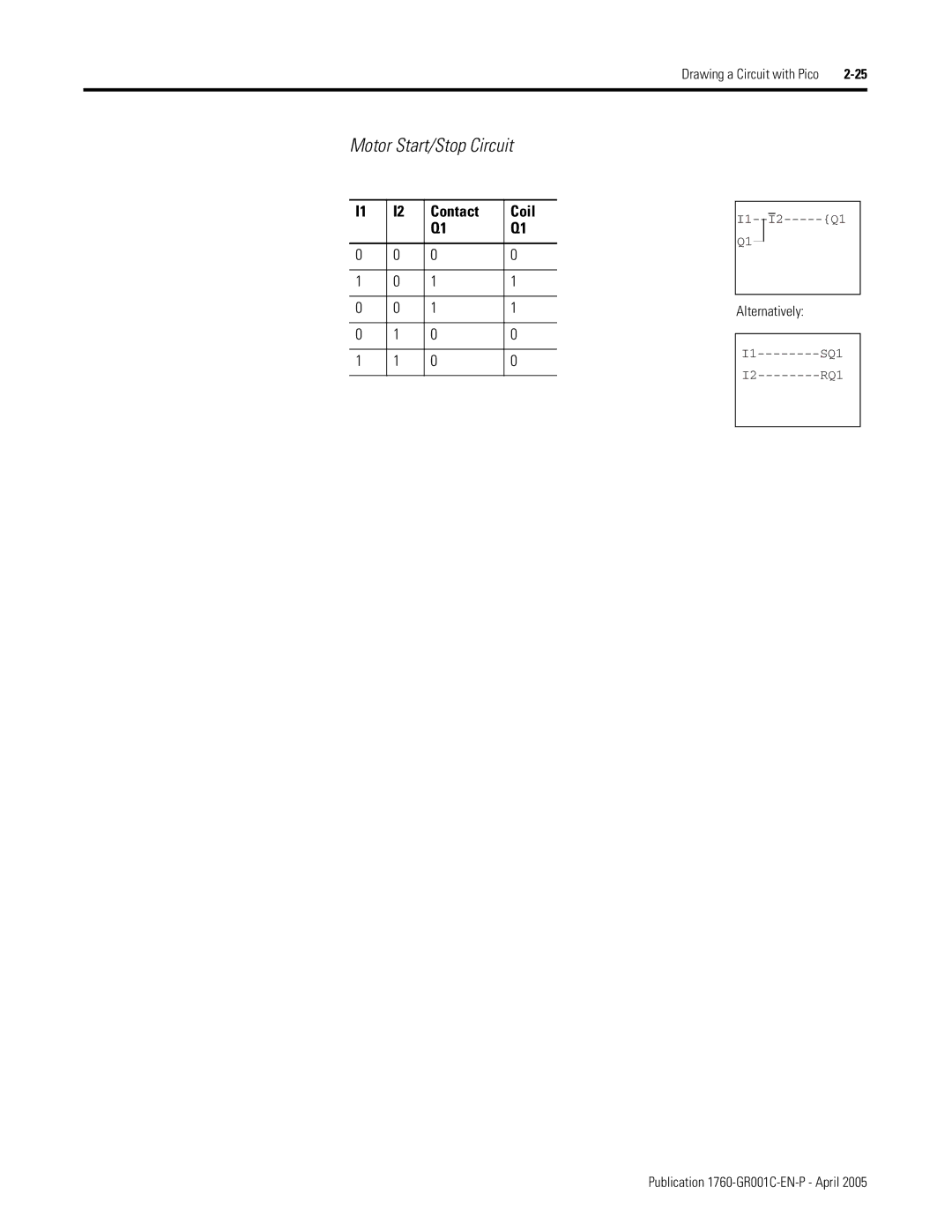 AB Soft 1760 manual Motor Start/Stop Circuit, Contact Coil 