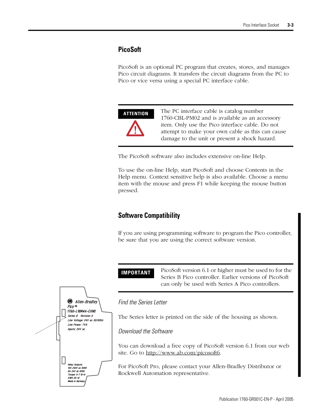 AB Soft 1760 manual PicoSoft, Software Compatibility 