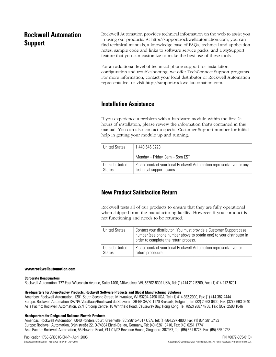 AB Soft 1760 manual Installation Assistance, New Product Satisfaction Return 