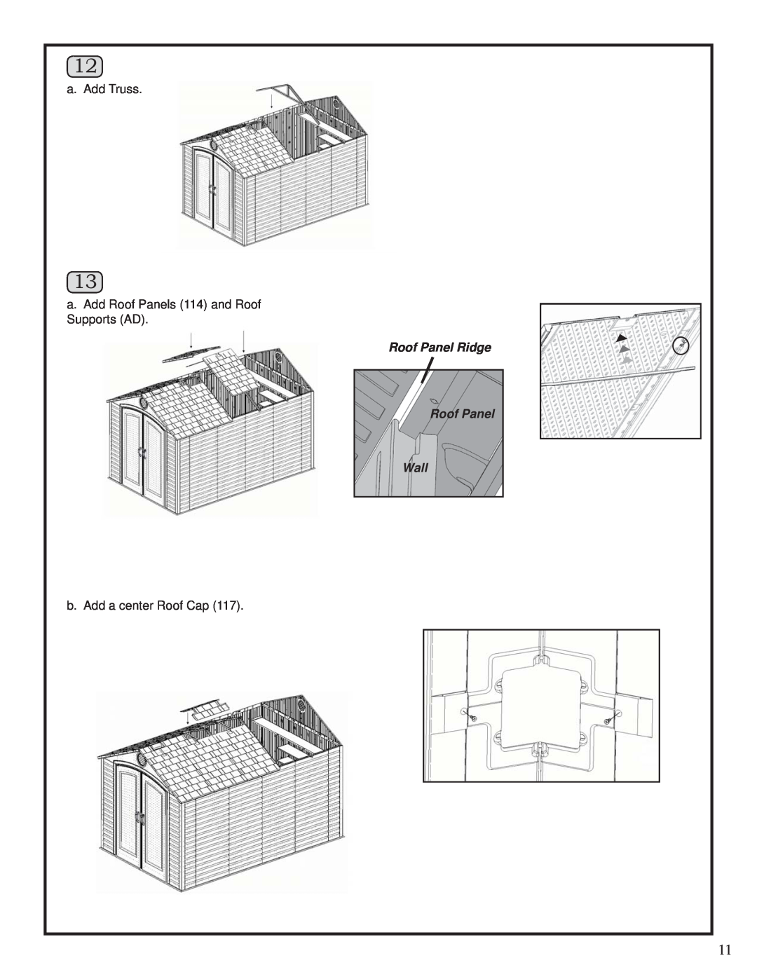 AB Soft 6424 manual a. Add Truss, a.Add Roof Panels 114 and Roof Supports AD, Roof Panel Ridge Roof Panel Wall 