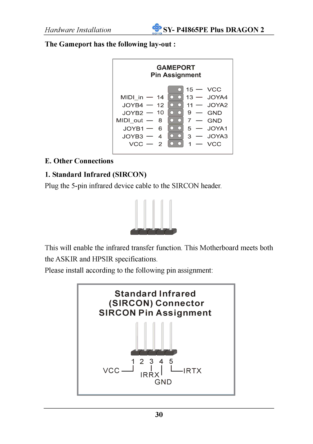 AB Soft ATX 12V user manual Standard Infrared Sircon Connector Sircon Pin Assignment 