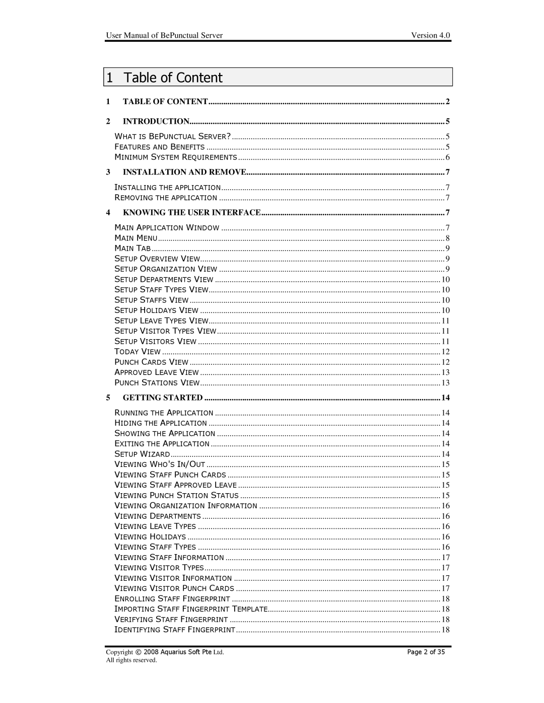 AB Soft BePunctual user manual Table of Content, Knowing the User Interface 