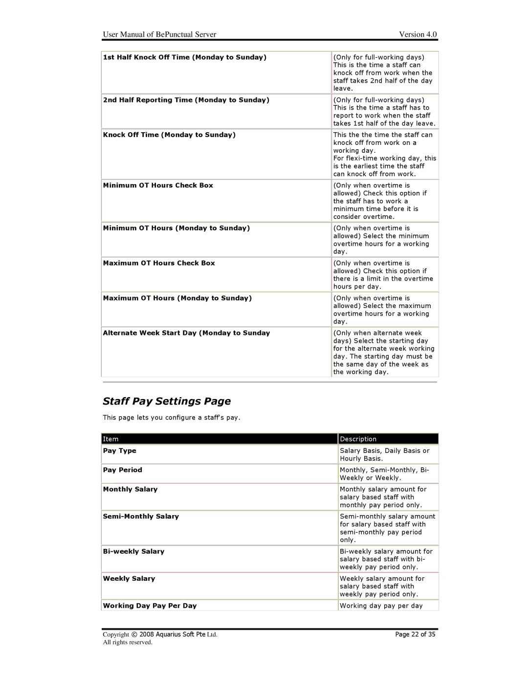 AB Soft BePunctual user manual Staff Pay Settings 