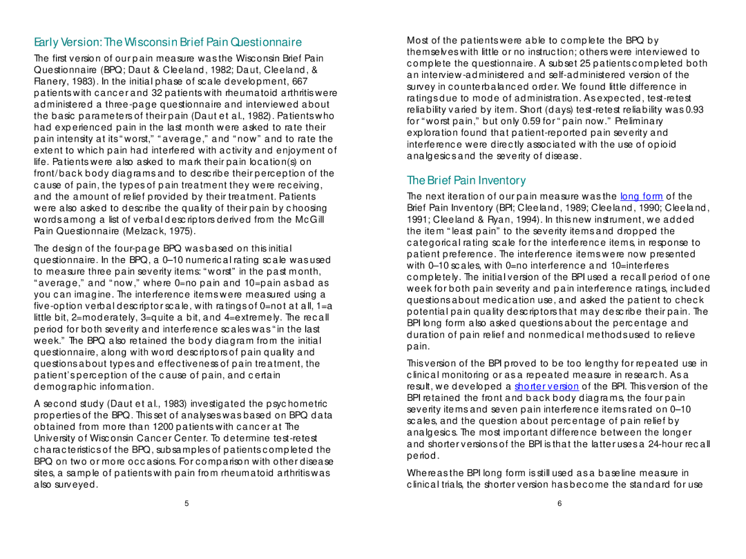 AB Soft ii manual Early Version The Wisconsin Brief Pain Questionnaire, Brief Pain Inventory 