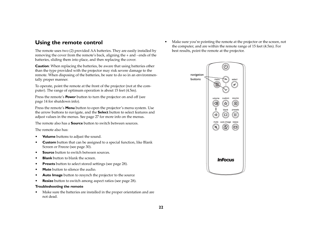 AB Soft IN2102, IN2104, IN2106 manual Using the remote control, Troubleshooting the remote 