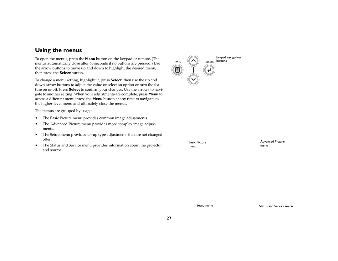 AB Soft IN2106, IN2104, IN2102 manual Using the menus 