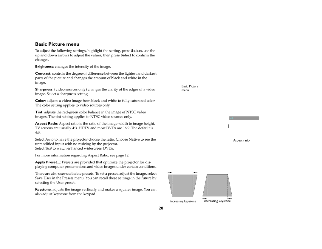 AB Soft IN2102, IN2104, IN2106 manual Basic Picture menu 