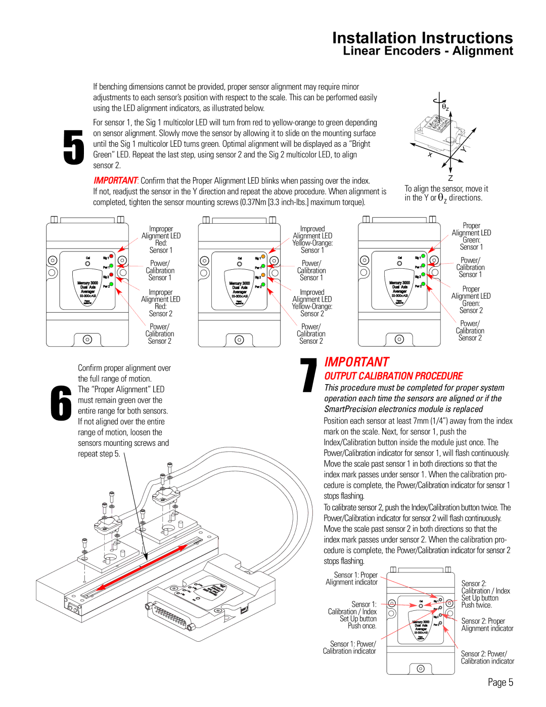 AB Soft Mercury 3000Si manual Linear Encoders Alignment, Proper Alignment LED 