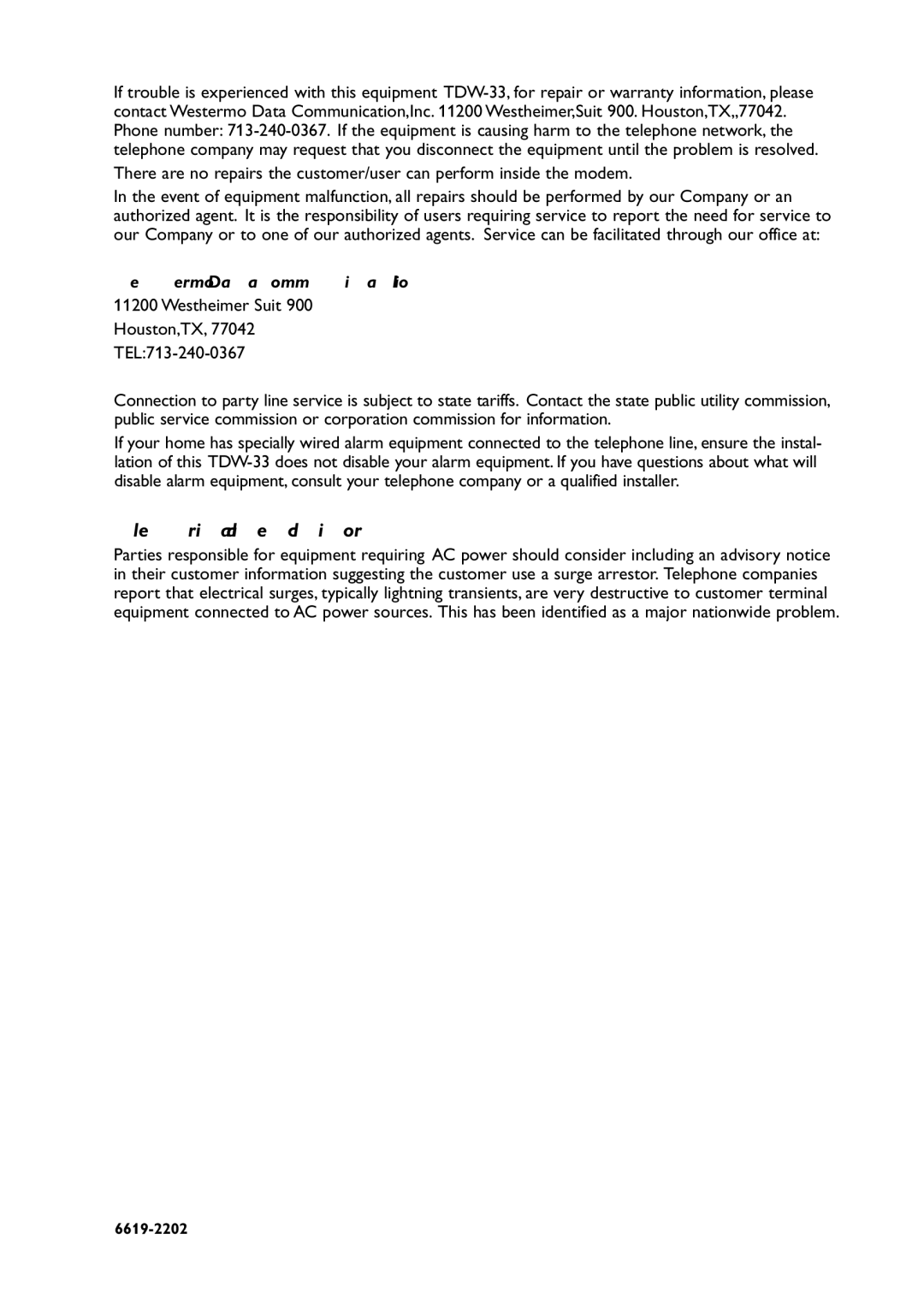 AB Soft TDW-33 manual Electrical Safety Advisory, Westermo Data Communication Inc 