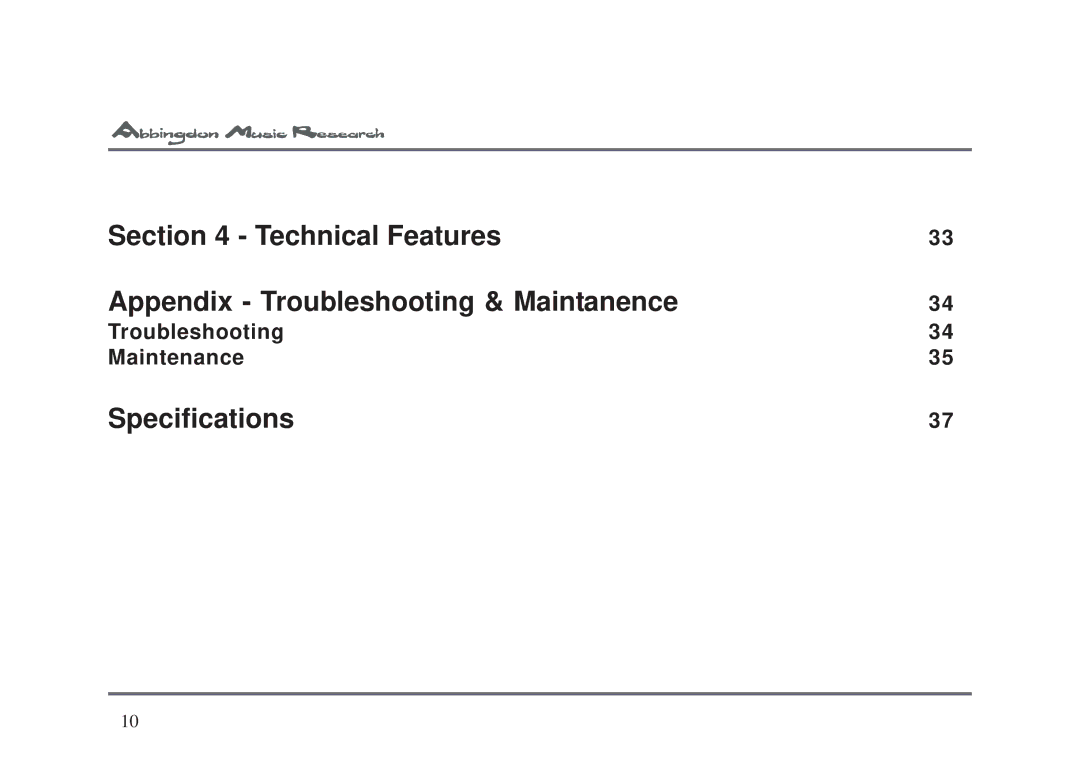 Abbingdon Music Research CD-77 owner manual Technical Features Appendix Troubleshooting & Maintanence 