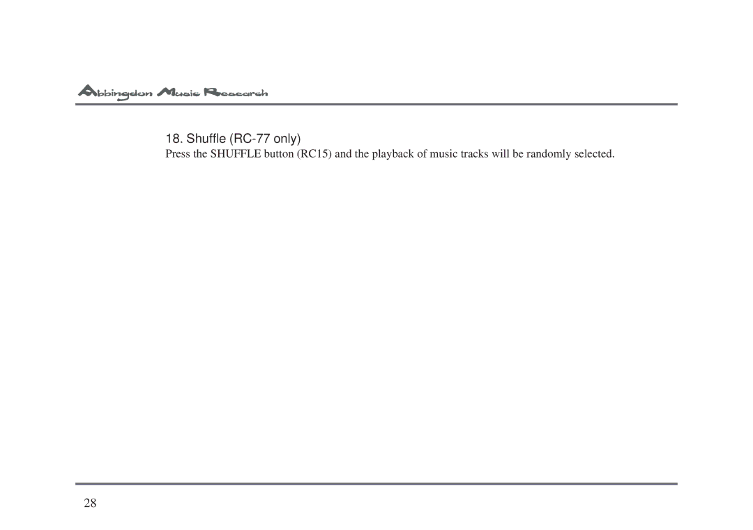 Abbingdon Music Research CD-77 owner manual Shuffle RC-77 only 