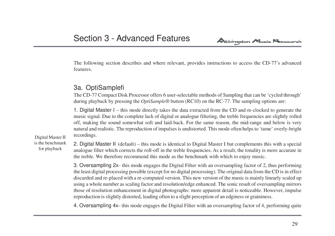 Abbingdon Music Research CD-77 owner manual 3a. OptiSample 