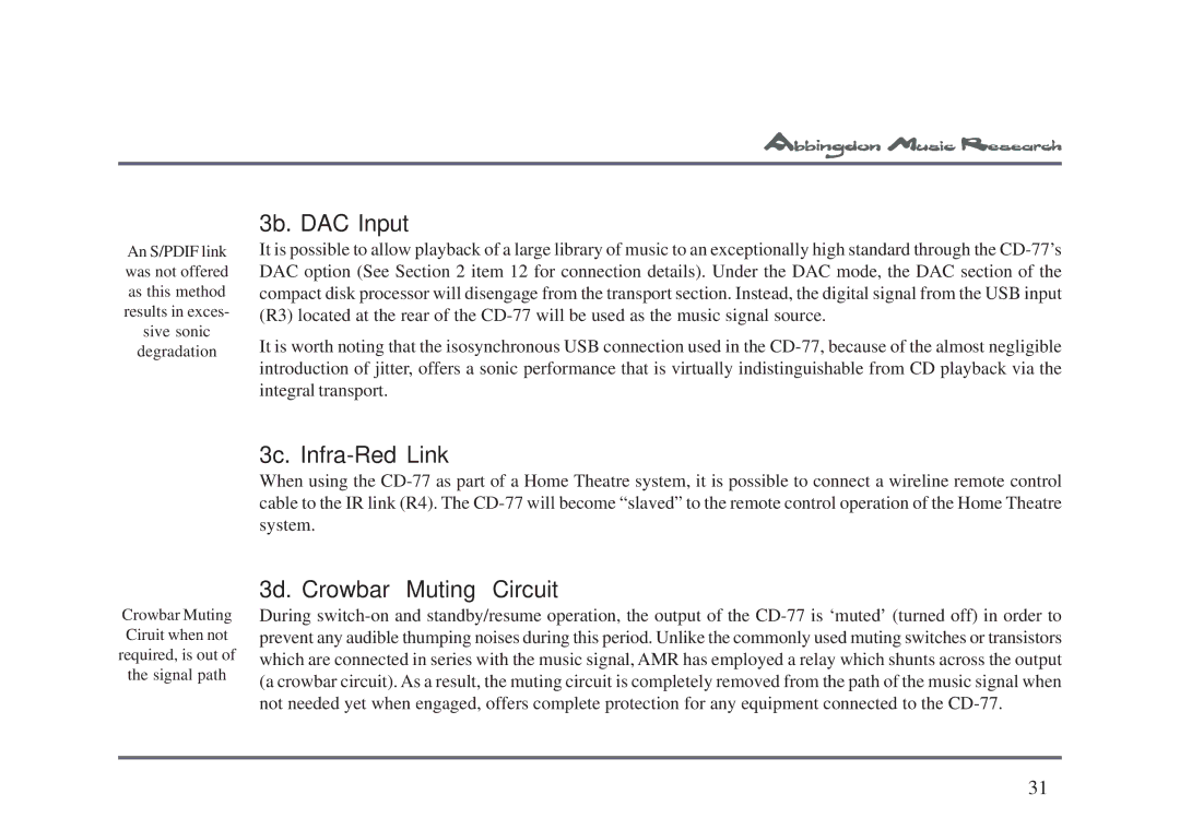 Abbingdon Music Research CD-77 owner manual 3c. Infra-Red Link 