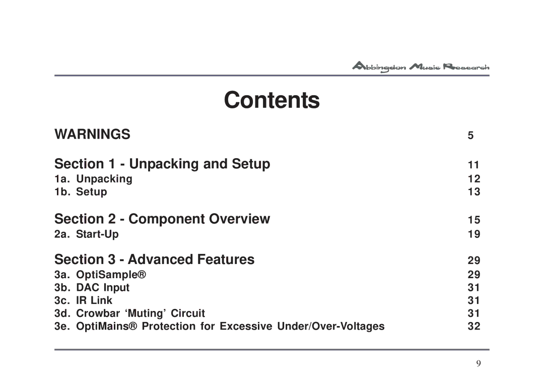 Abbingdon Music Research CD-77 owner manual Contents 