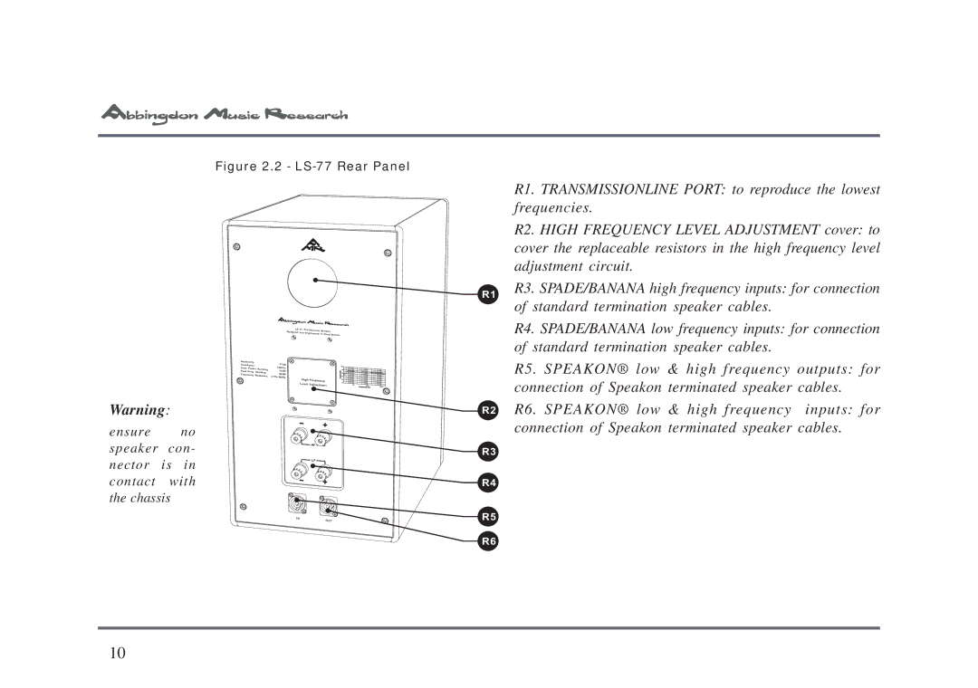 Abbingdon Music Research LS-77 owner manual Contact with the chassis 